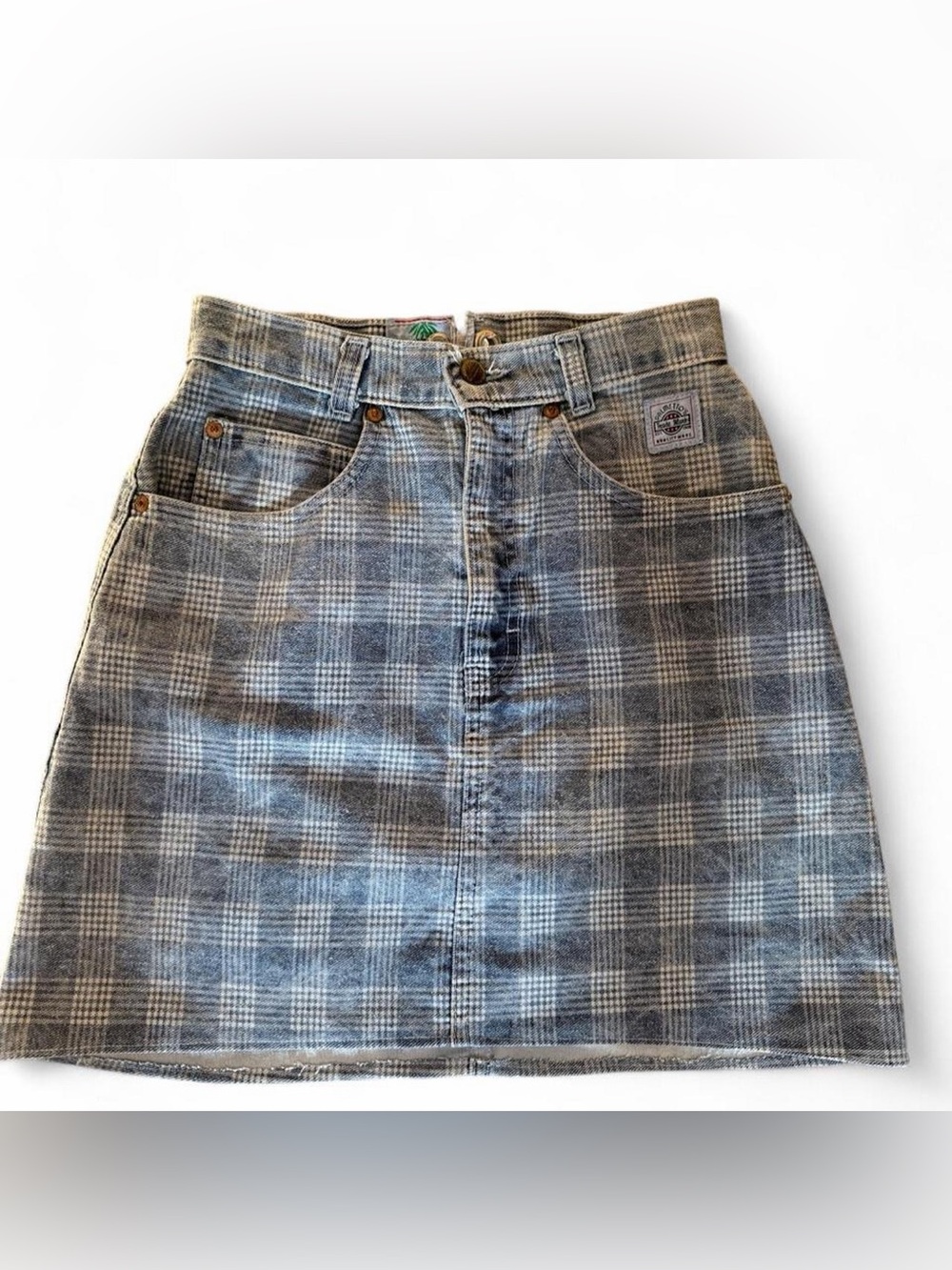 Vintage Plaid Women’s Jeans Skirt - light blue Plaid